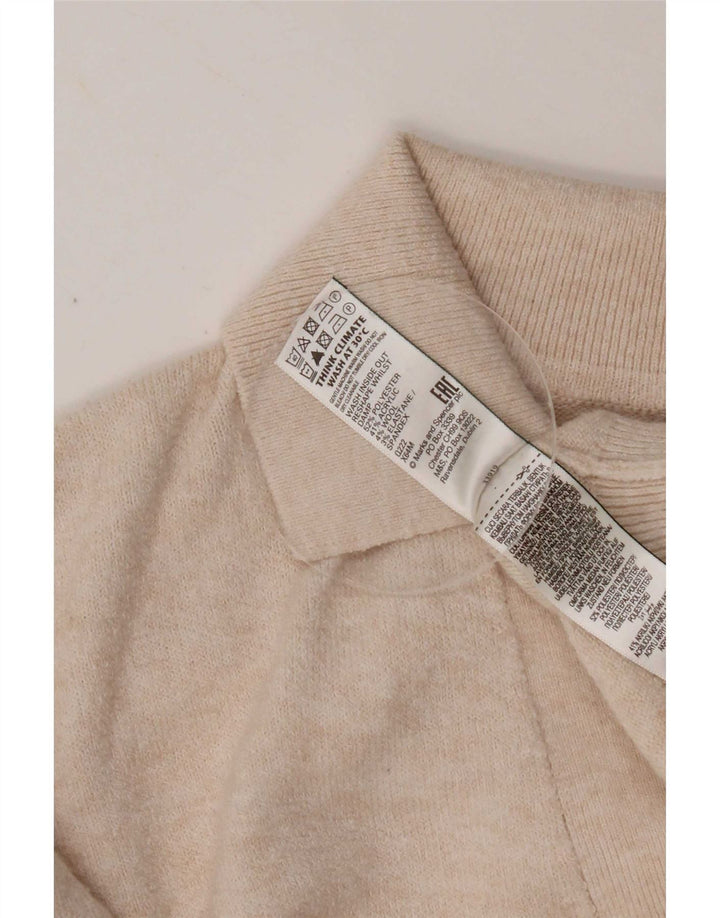 Suéter feminino Marks & Spencer com gola polo, Reino Unido 10, pequeno, bege, poliéster