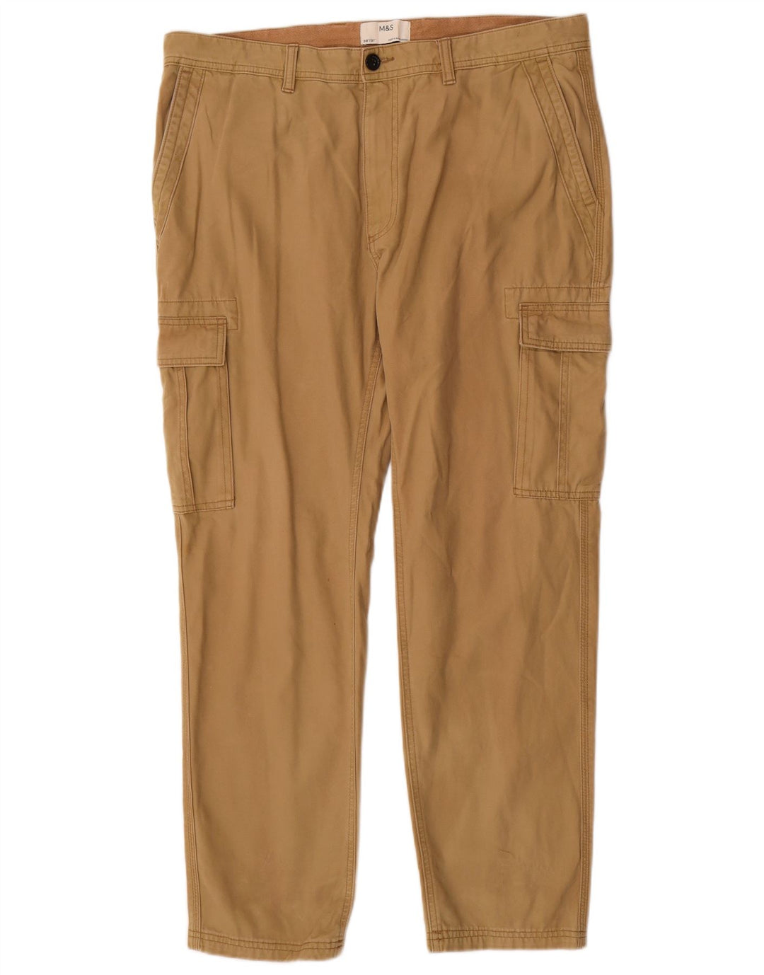 Calça cargo reta masculina Marks & Spencer W38 L31 algodão marrom