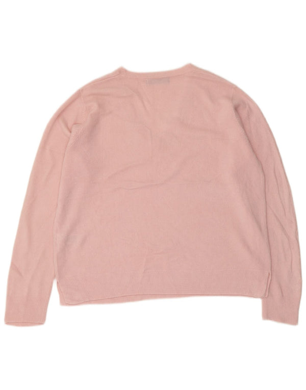 Suéter feminino Marks & Spencer com decote em V Reino Unido 16 grande acrílico rosa