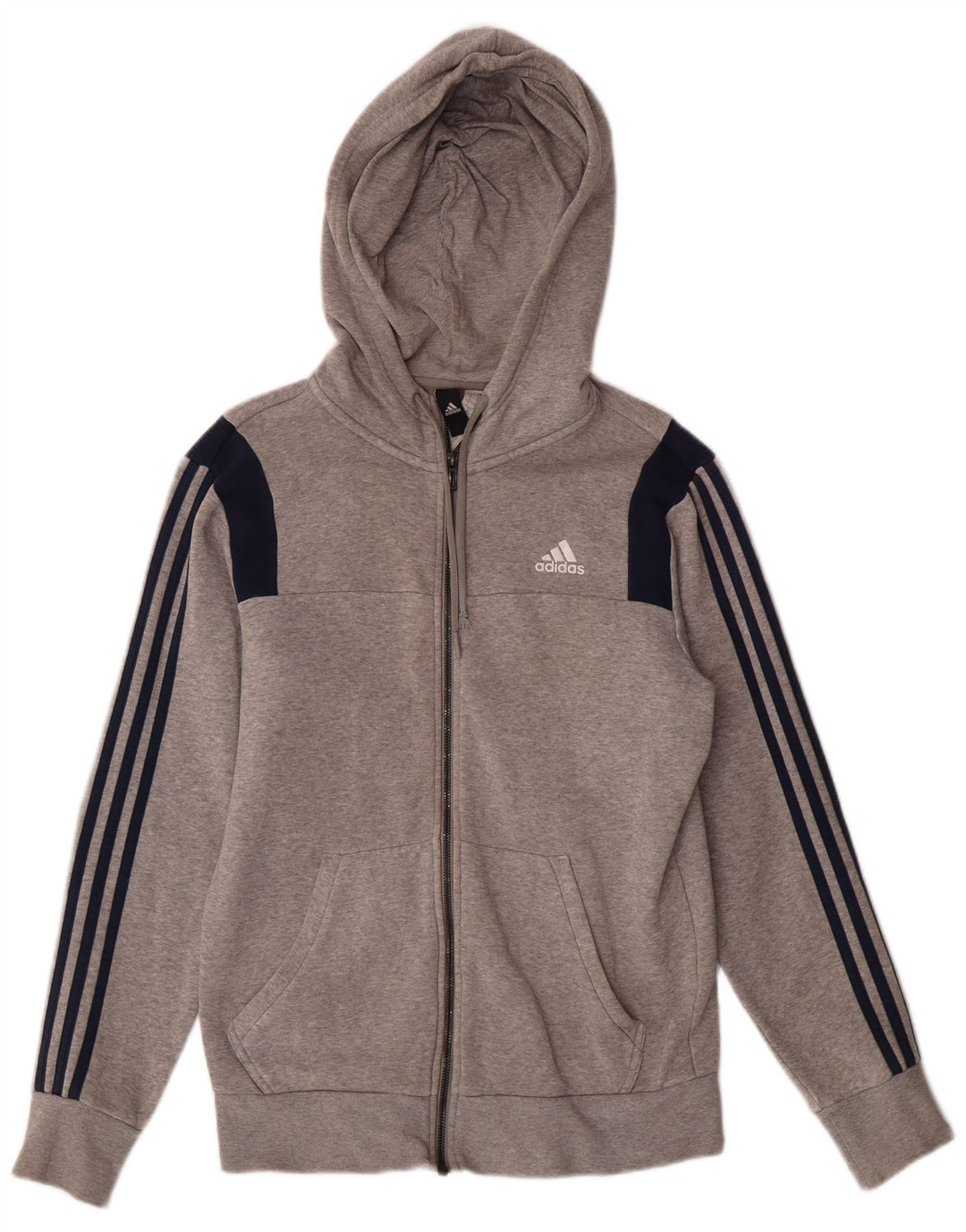 ADIDAS Suéter masculino com capuz e zíper pequeno cinza colorblock algodão