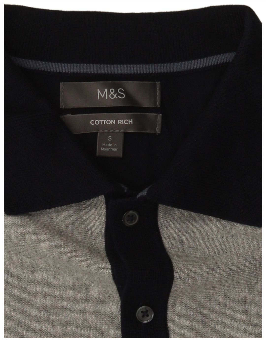Suéter masculino Marks & Spencer com gola polo pequeno bloco colorido azul marinho