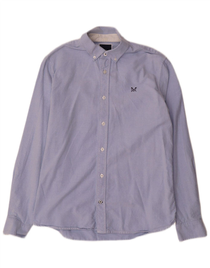 CREW CLOTHING Camisa masculina slim fit de algodão azul médio