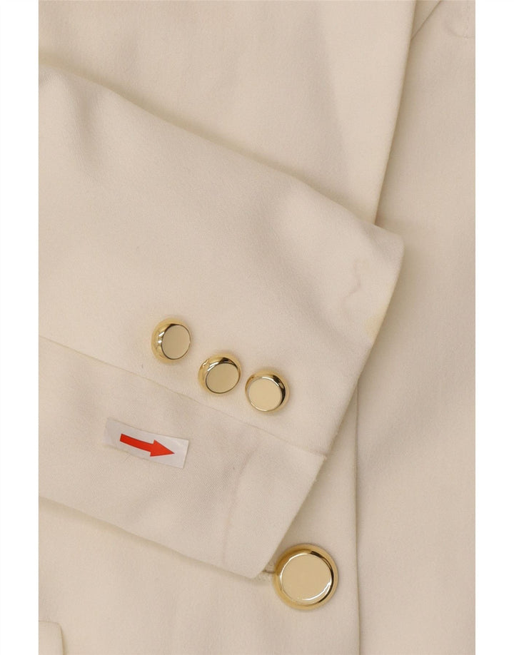 Jaqueta blazer feminina com 3 botões Wit Boy UK 10 pequena poliéster branco