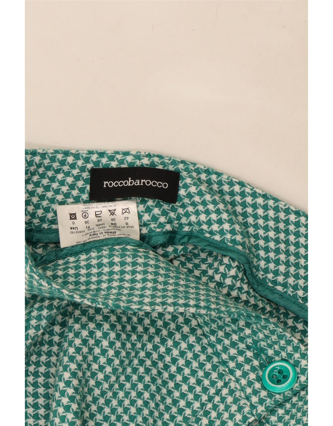 Shorts chino feminino ROCCOBAROCCO US 6 médio W30 verde houndstooth lã
