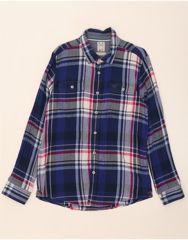 Camisa de flanela masculina sob medida da Crew Clothing XL azul xadrez de algodão