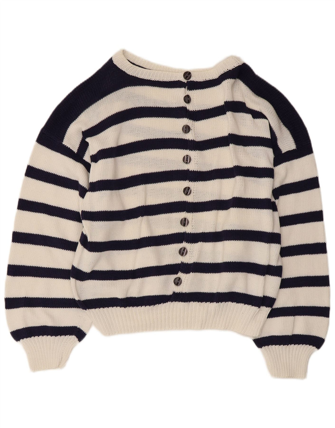 Suéter feminino VINTAGE com gola canoa Reino Unido 14 grande azul marinho náutico