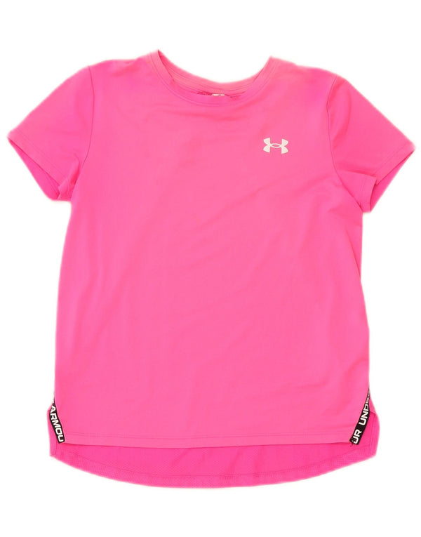 Camiseta gráfica Under Armour Girls 9-10 anos poliéster rosa médio
