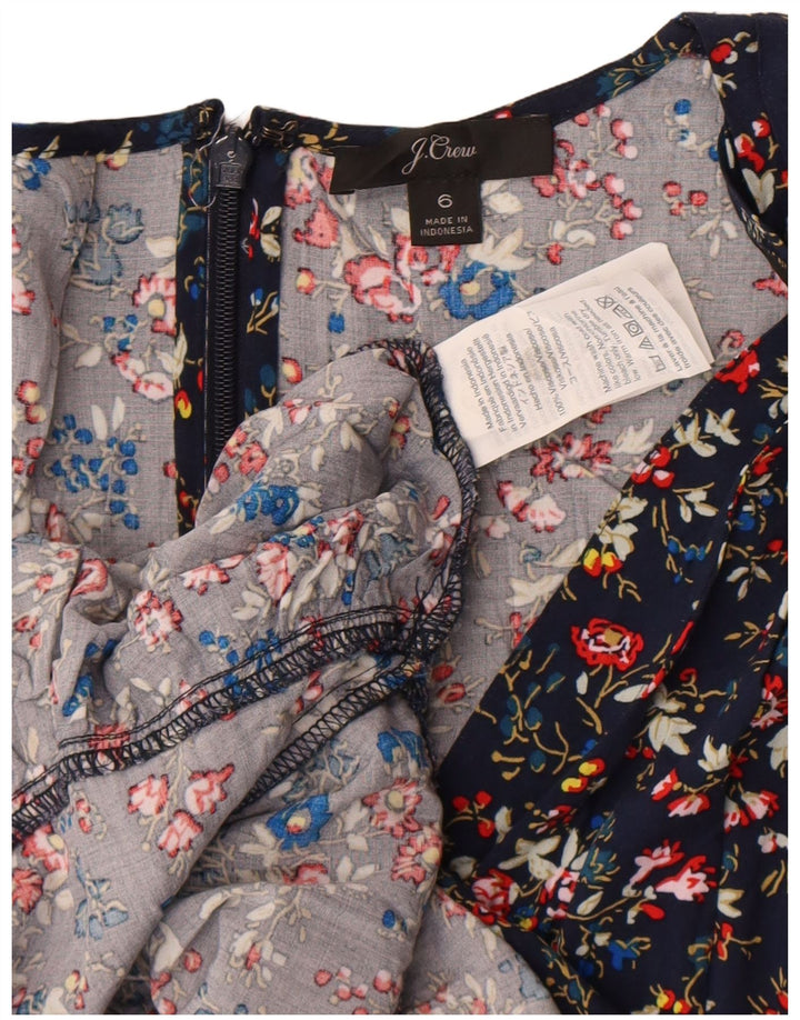 J. Crew Vestido feminino evasê US 6 médio azul marinho floral viscose