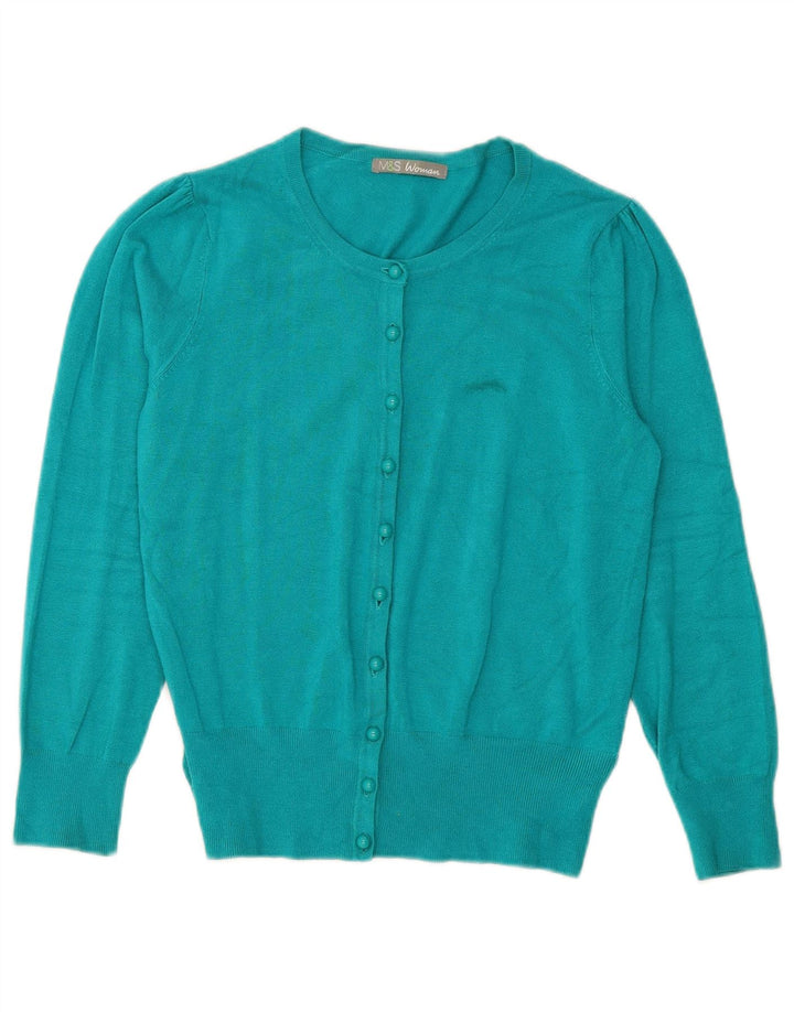 Suéter cardigã feminino Marks & Spencer UK 16 grande viscose azul