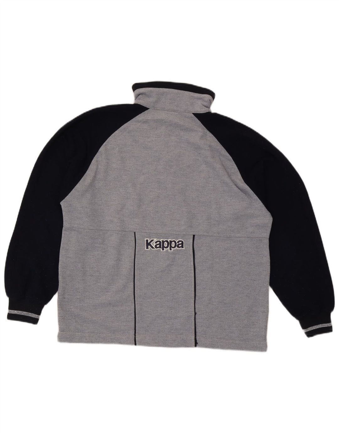 Suéter Kappa masculino com gola e zíper gráfico cinza médio bloco colorido