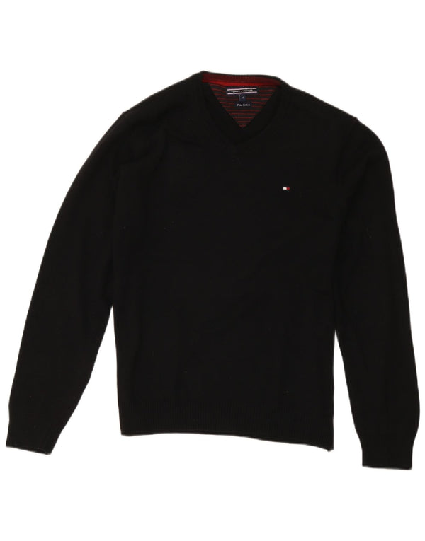 Suéter masculino Tommy Hilfiger com decote em V médio algodão preto