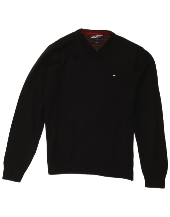 Suéter masculino Tommy Hilfiger com decote em V médio algodão preto
