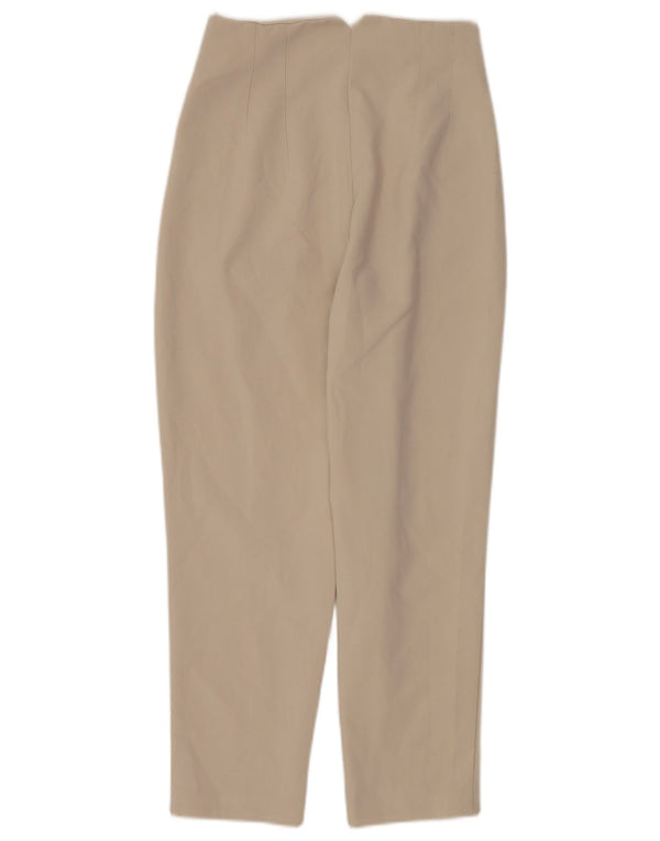 Zara Calça feminina cintura alta cônica pequena W26 L26 poliéster bege