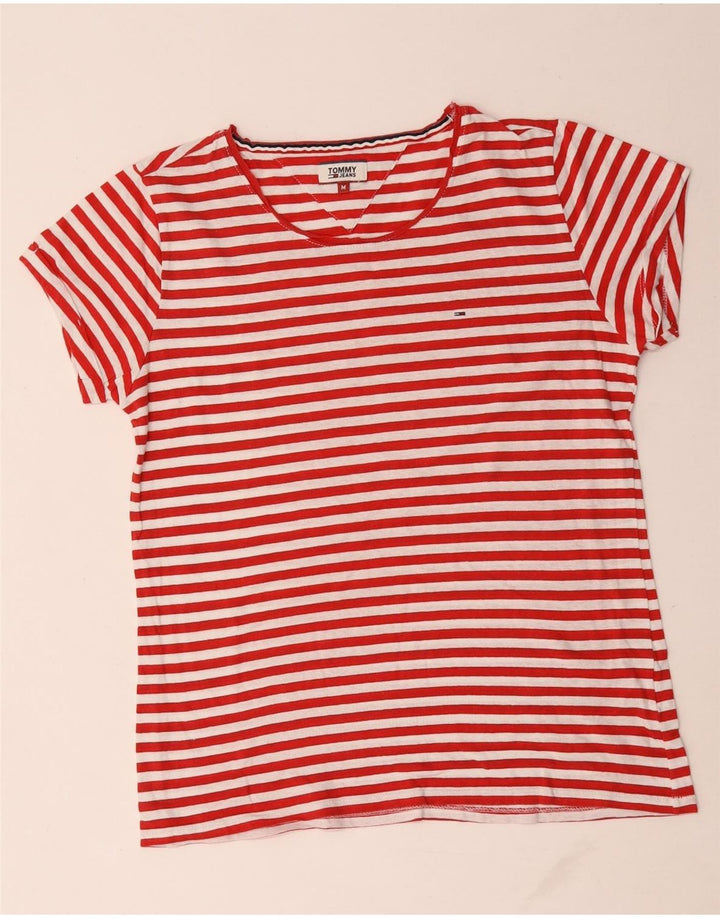 Tommy Hilfiger Camiseta Feminina Top UK 14 Médio Listrado Vermelho