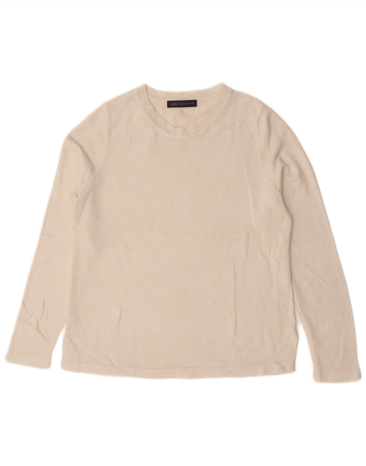 Suéter feminino Marks & Spencer com gola redonda Reino Unido 12 acrílico branco médio