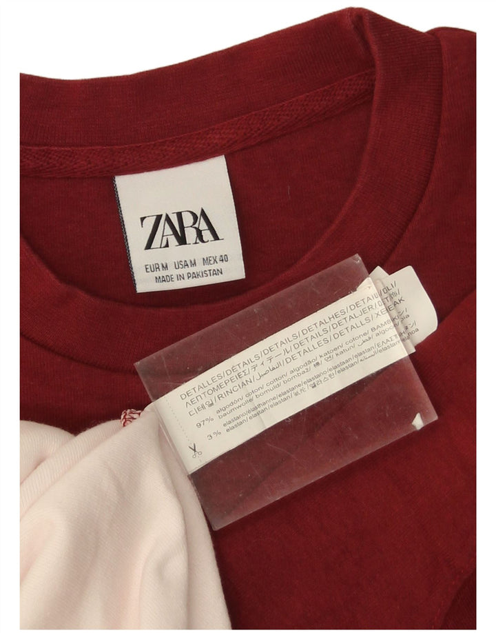 Zara Moletom Masculino Jumper Médio Borgonha Colorblock Algodão