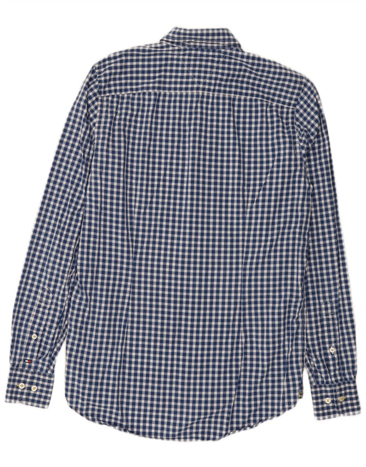 Tommy Hilfiger Camisa masculina slim fit pequena algodão guingão azul