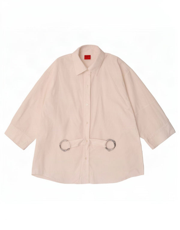Camisa feminina Hugo Boss manga 3/4 oversized UK 6 XS algodão branco