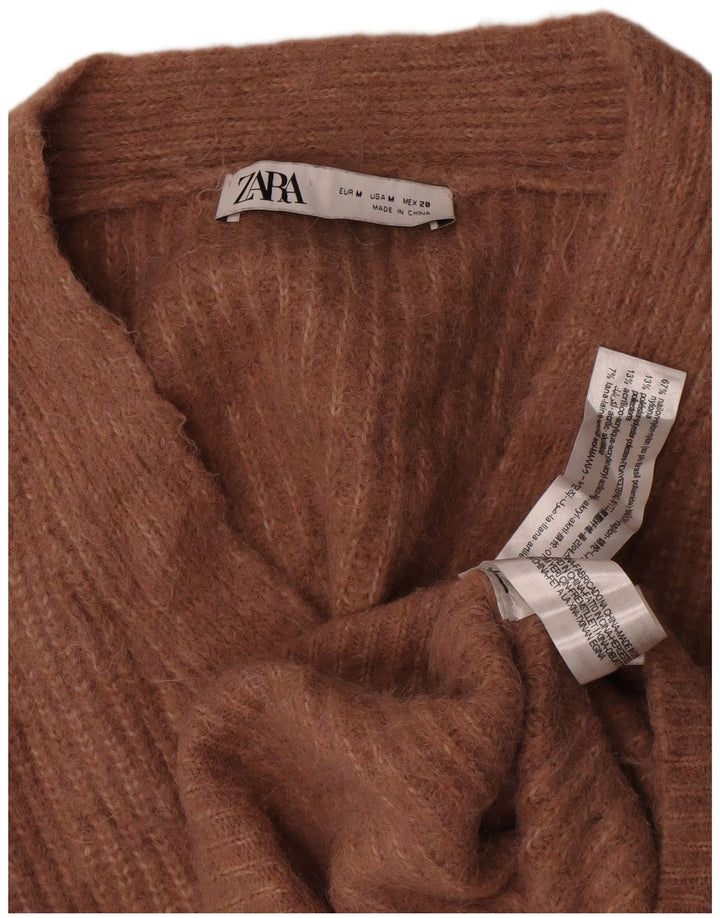 Suéter cardigã feminino Zara crop oversized UK 14 médio marrom nylon