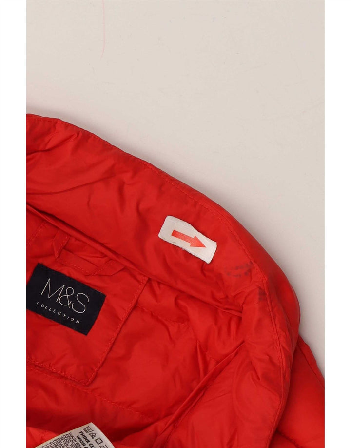 Colete acolchoado com capuz feminino Marks & Spencer UK 12 poliamida vermelha média