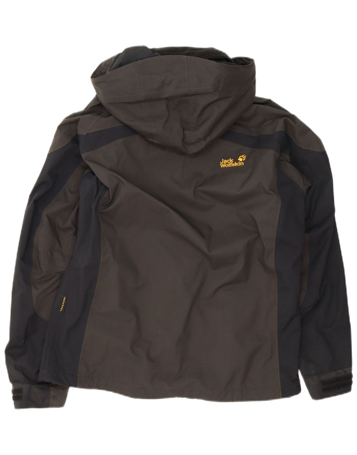 Jaqueta de chuva feminina com capuz Jack Wolfskin Reino Unido 12/14 bloco colorido marrom médio