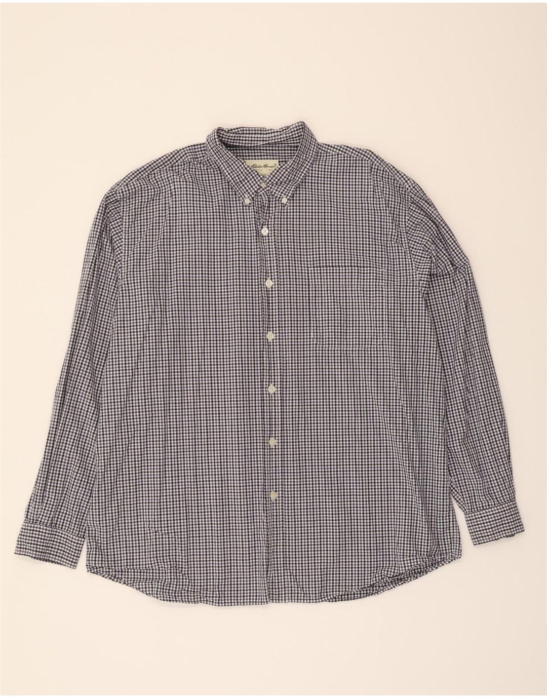 EDDIE BAUER Mens Shirt XL Navy Blue Gingham Cotton Vintage Eddie Bauer and Second-Hand Eddie Bauer from Messina Hembry 