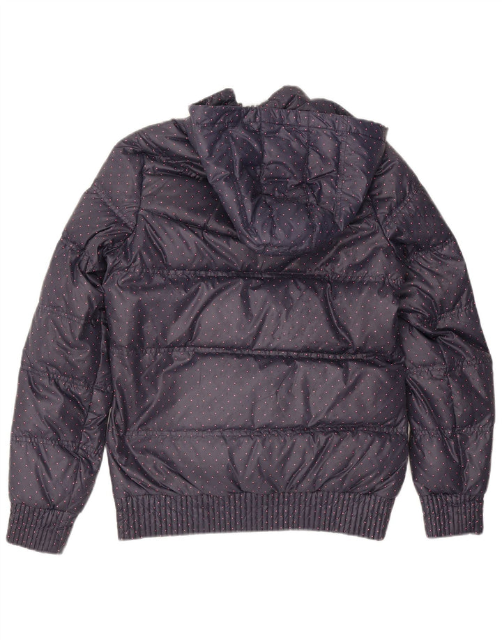 Jaqueta acolchoada com capuz feminina Adidas UK 12 poliéster manchado azul marinho médio