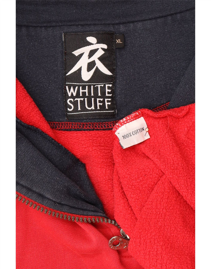 WHITE STUFF Mens Loose Fit Gráfico Zip Neck Moletom Jumper XL Vermelho