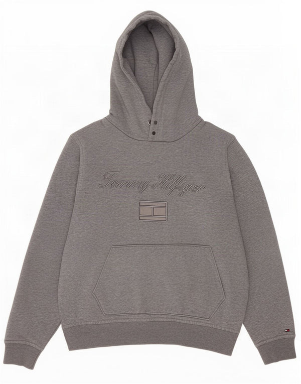 Tommy Hilfiger moletom com capuz gráfico masculino grande algodão manchado cinza