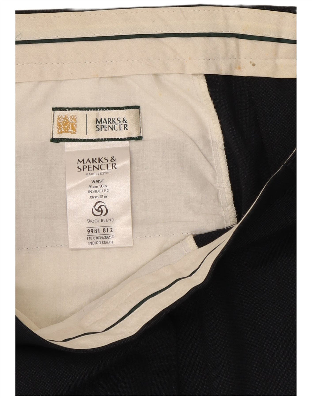 Calça masculina Marks & Spencer Pegged Suit W36 L31 azul marinho poliéster