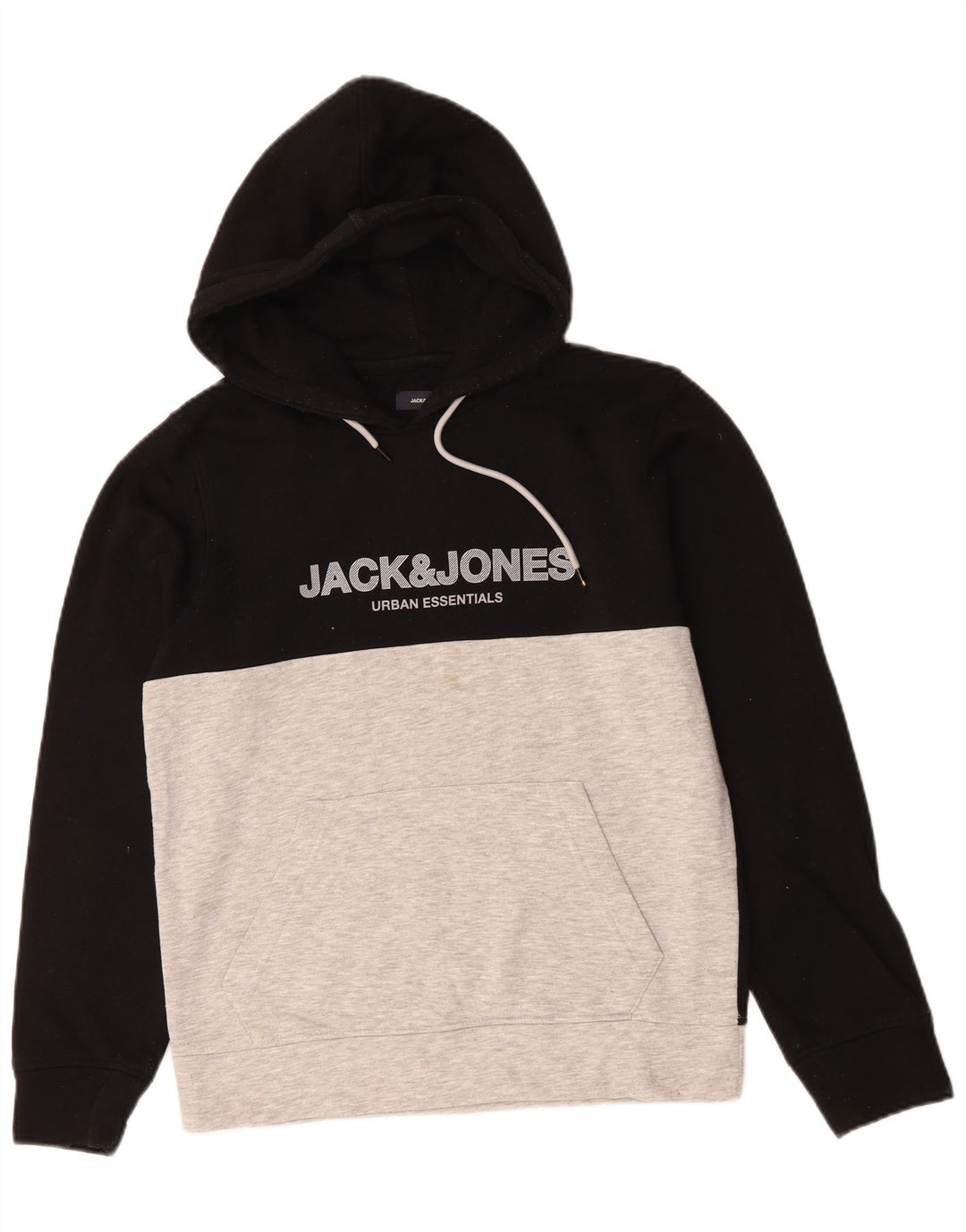 JACK & JONES moletom com capuz masculino gráfico pequeno preto colorido bloco de algodão