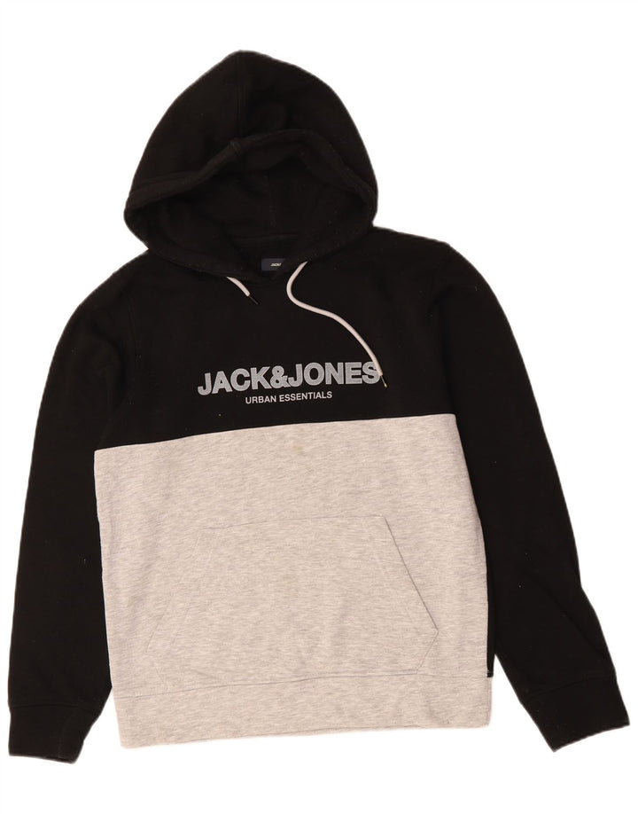 JACK & JONES moletom com capuz masculino gráfico pequeno preto colorido bloco de algodão