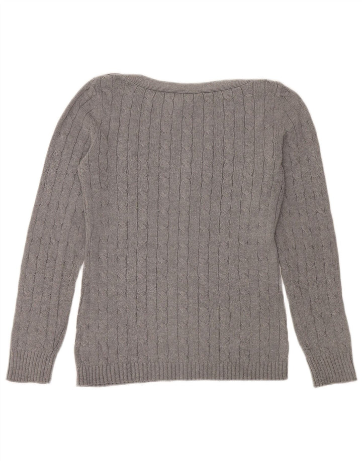 Suéter feminino com gola canoa RALPH LAUREN Reino Unido 14 algodão cinza médio