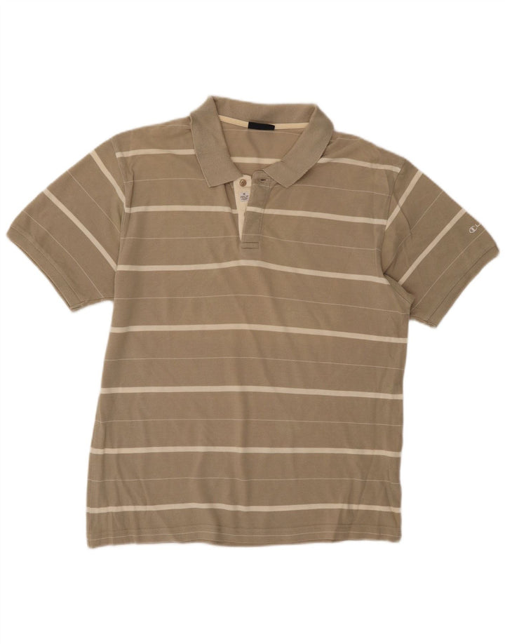 Camisa polo masculina Champion médio bege listrado algodão