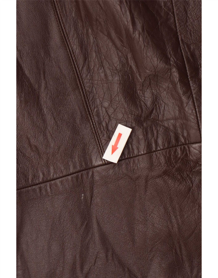 Casaco de couro vintage masculino com peito duplo Reino Unido 36 pequeno Borgonha