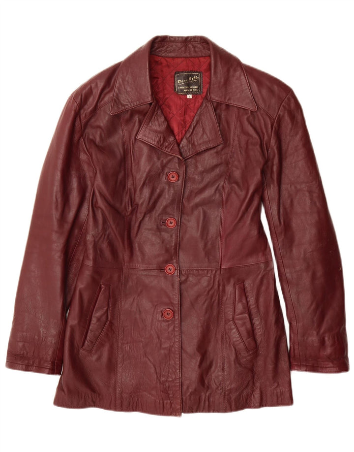 Jaqueta blazer de couro feminina vintage com 4 botões Reino Unido 10 pequena Borgonha