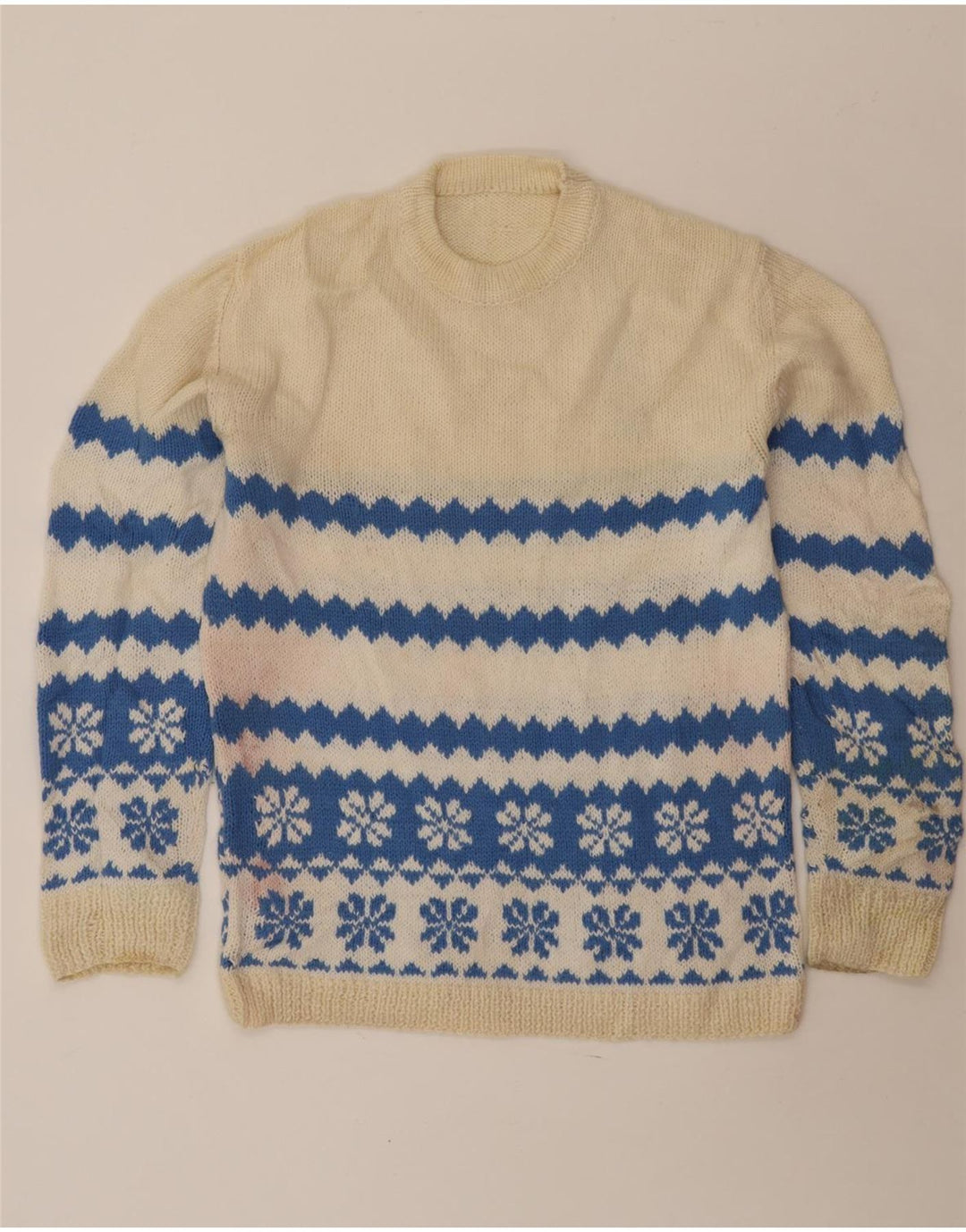 Suéter masculino VINTAGE com gola redonda, médio off white Fair Isle