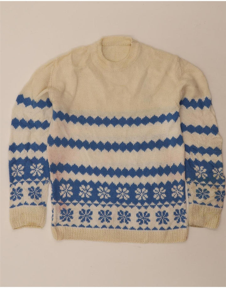 Suéter masculino VINTAGE com gola redonda, médio off white Fair Isle