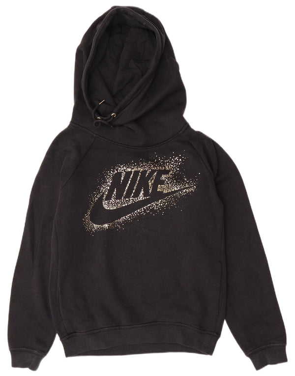 Jumper com capuz Nike feminino gráfico oversized UK 10 pequeno algodão preto