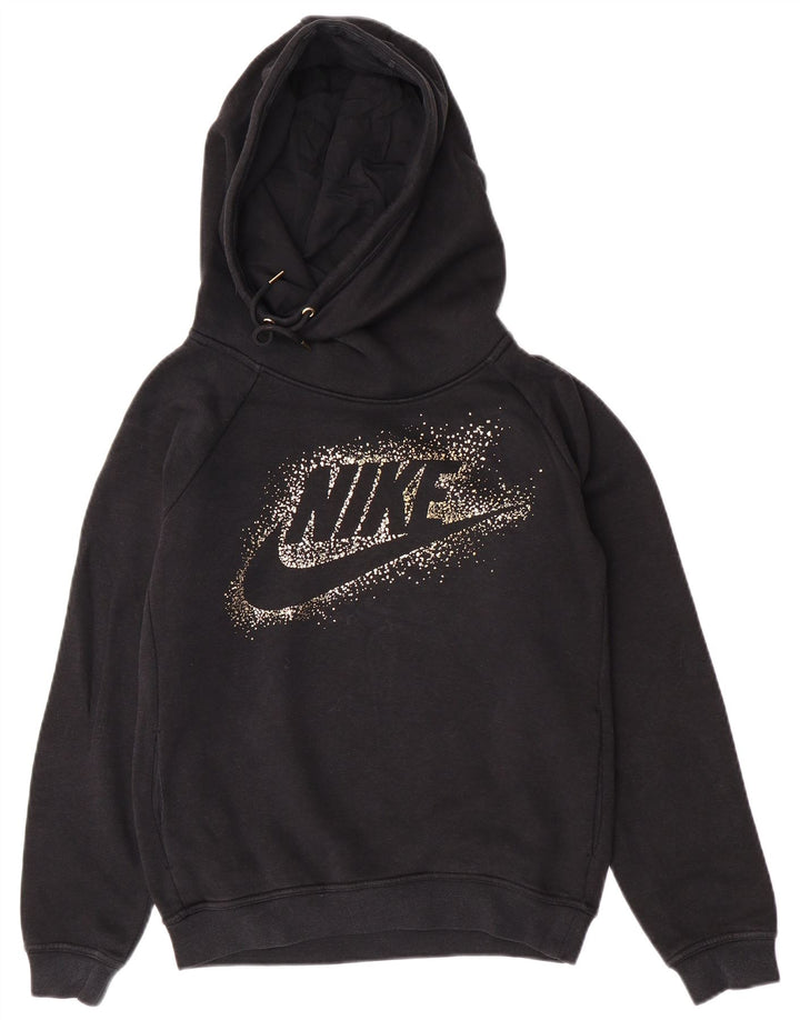 Jumper com capuz Nike feminino gráfico oversized UK 10 pequeno algodão preto