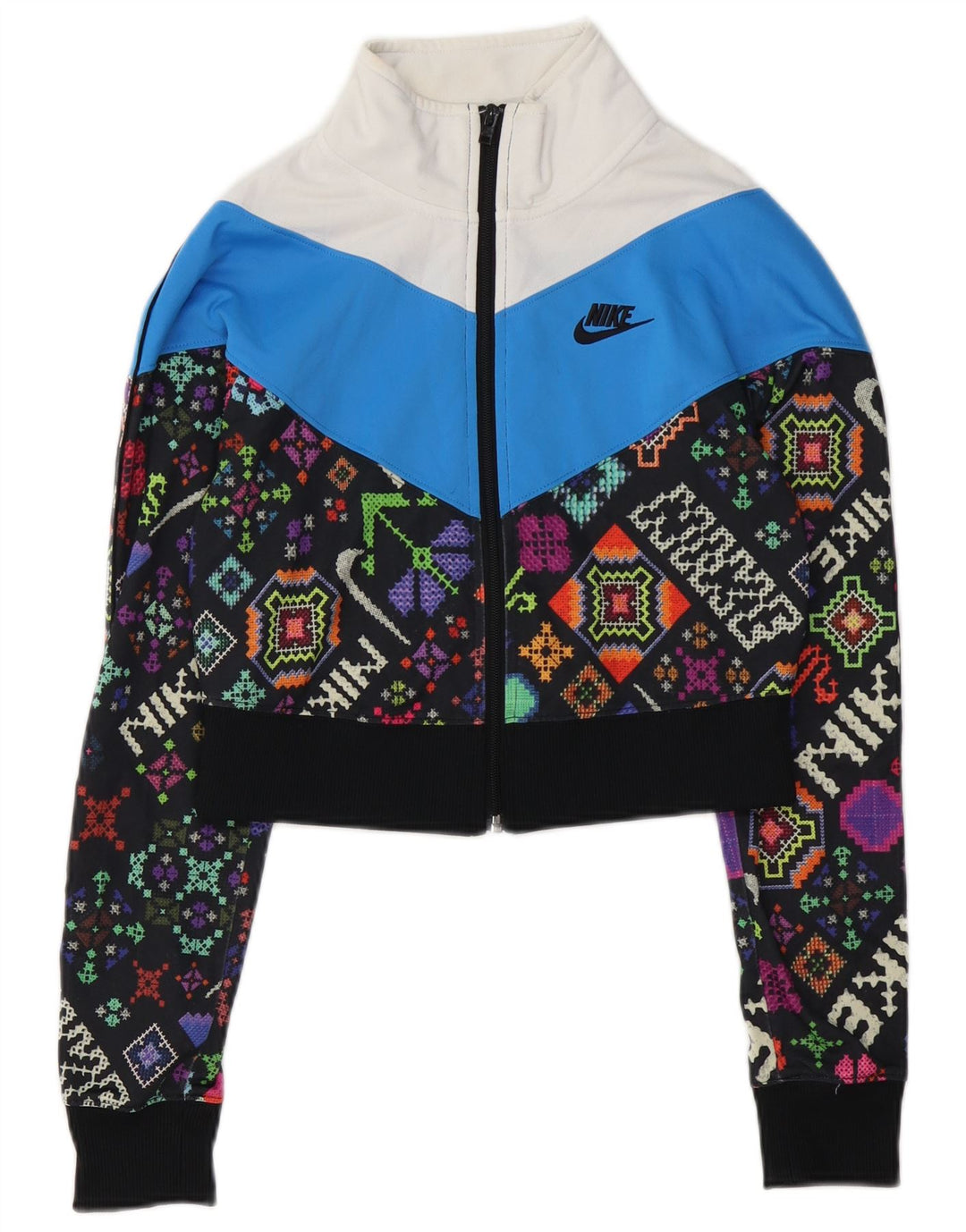NIKE Womens Crop Tracksuit Top Jacket UK 6 XS Multicolorido Geométrico