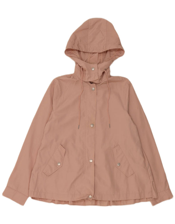 Jaqueta de chuva feminina com capuz Zara UK 14 poliéster rosa médio