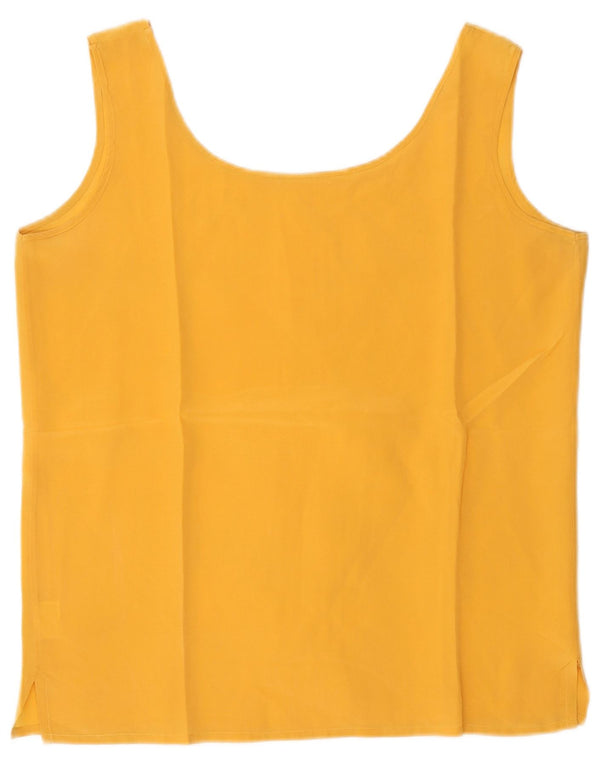 Top curto feminino vintage sem mangas Reino Unido 12 seda amarela média