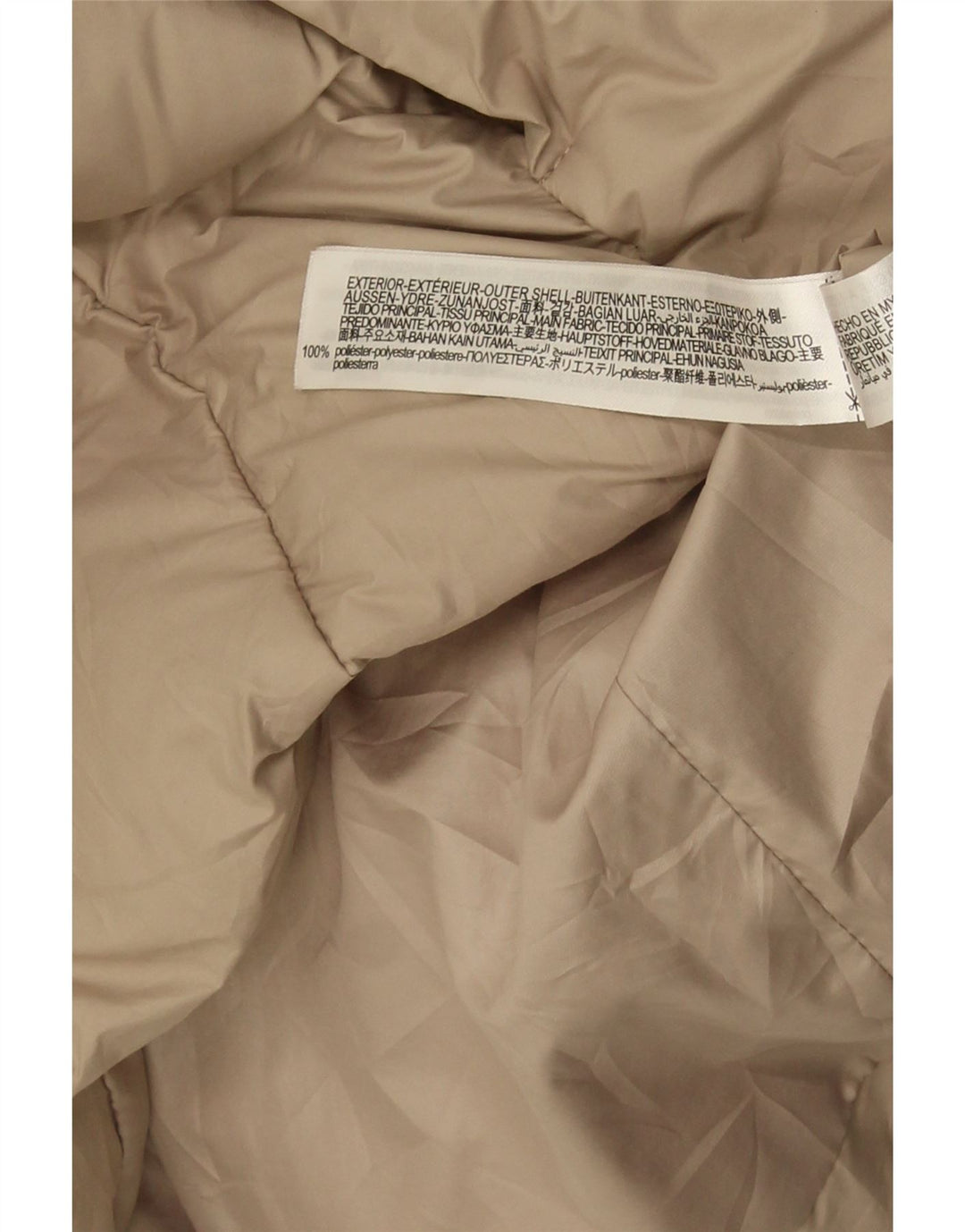 Jaqueta acolchoada com capuz feminino ZARA UK 14 poliéster bege médio