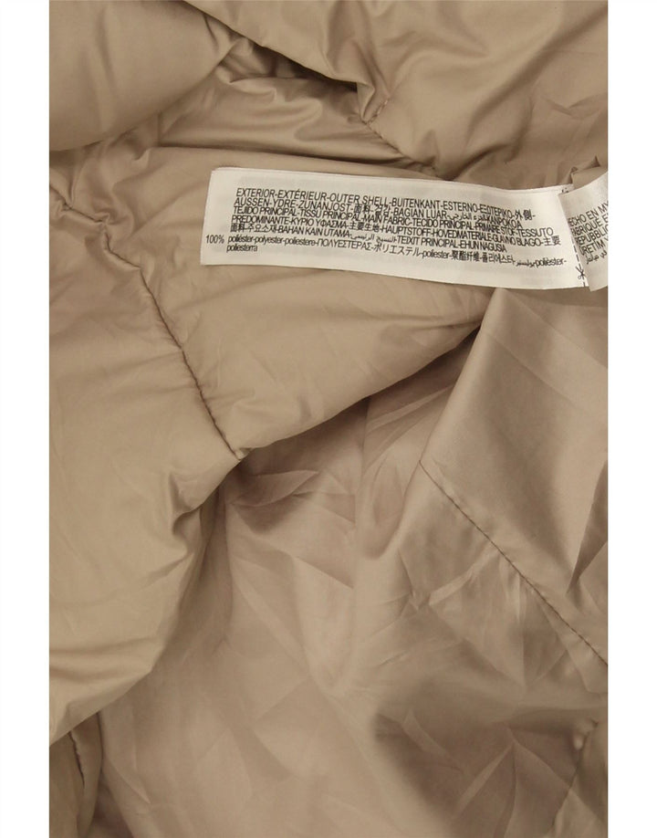 Jaqueta acolchoada com capuz feminino ZARA UK 14 poliéster bege médio