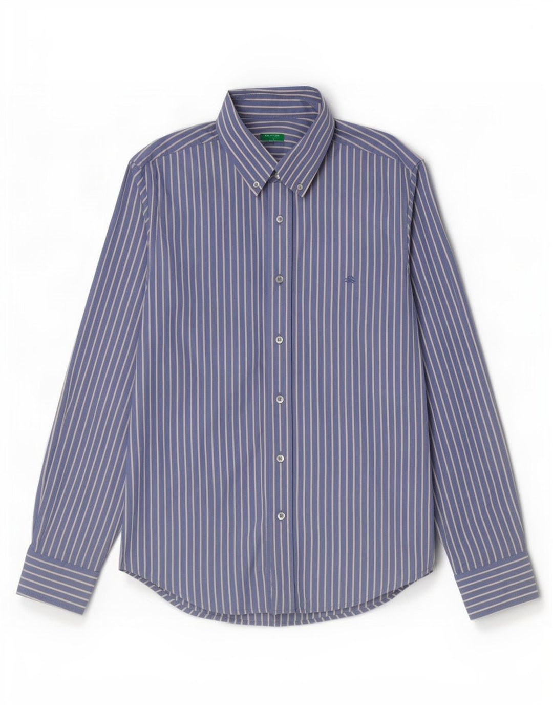 Camisa masculina Benetton de algodão listrado azul médio