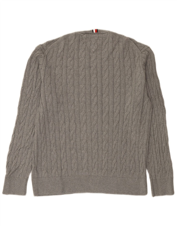 Suéter masculino Tommy Hilfiger com gola redonda e algodão cinza médio