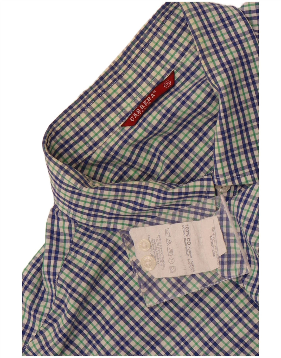 Camisa masculina de manga curta Carrera 2XL algodão xadrez azul