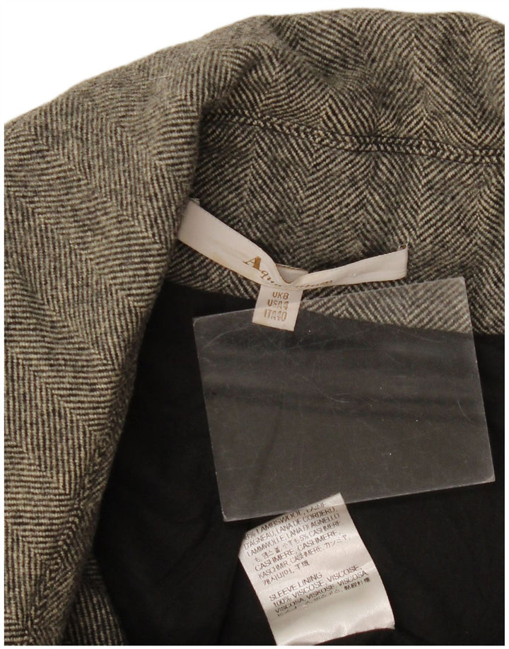 Sobretudo feminino Aquascutum UK 8 pequeno espinha de peixe cinza lã de carneiro