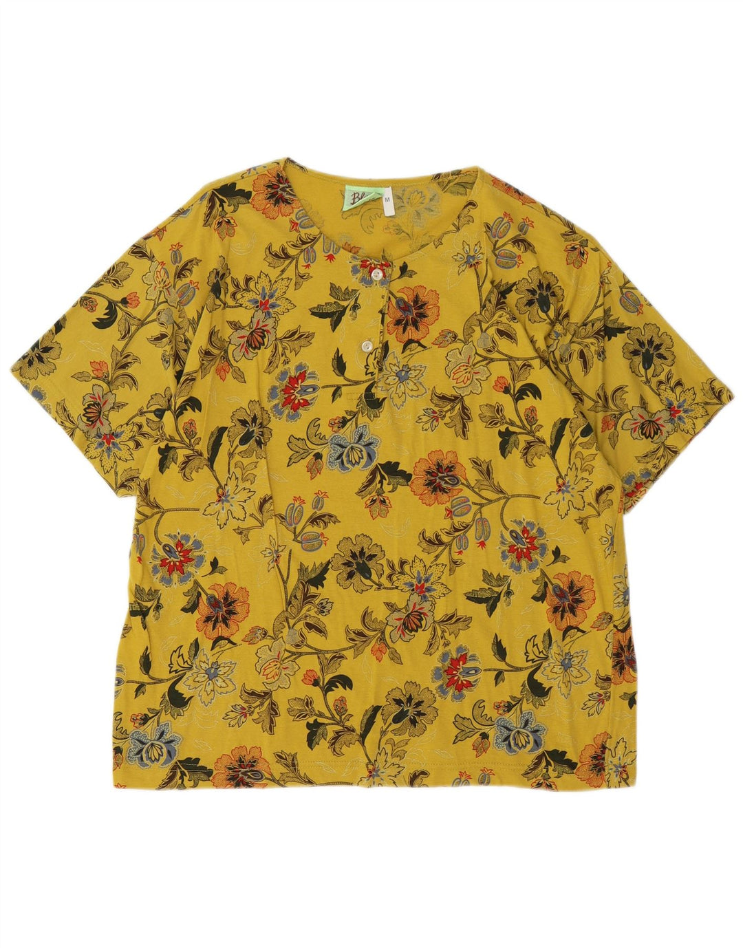 Blusa feminina VINTAGE UK 12 algodão floral amarelo médio